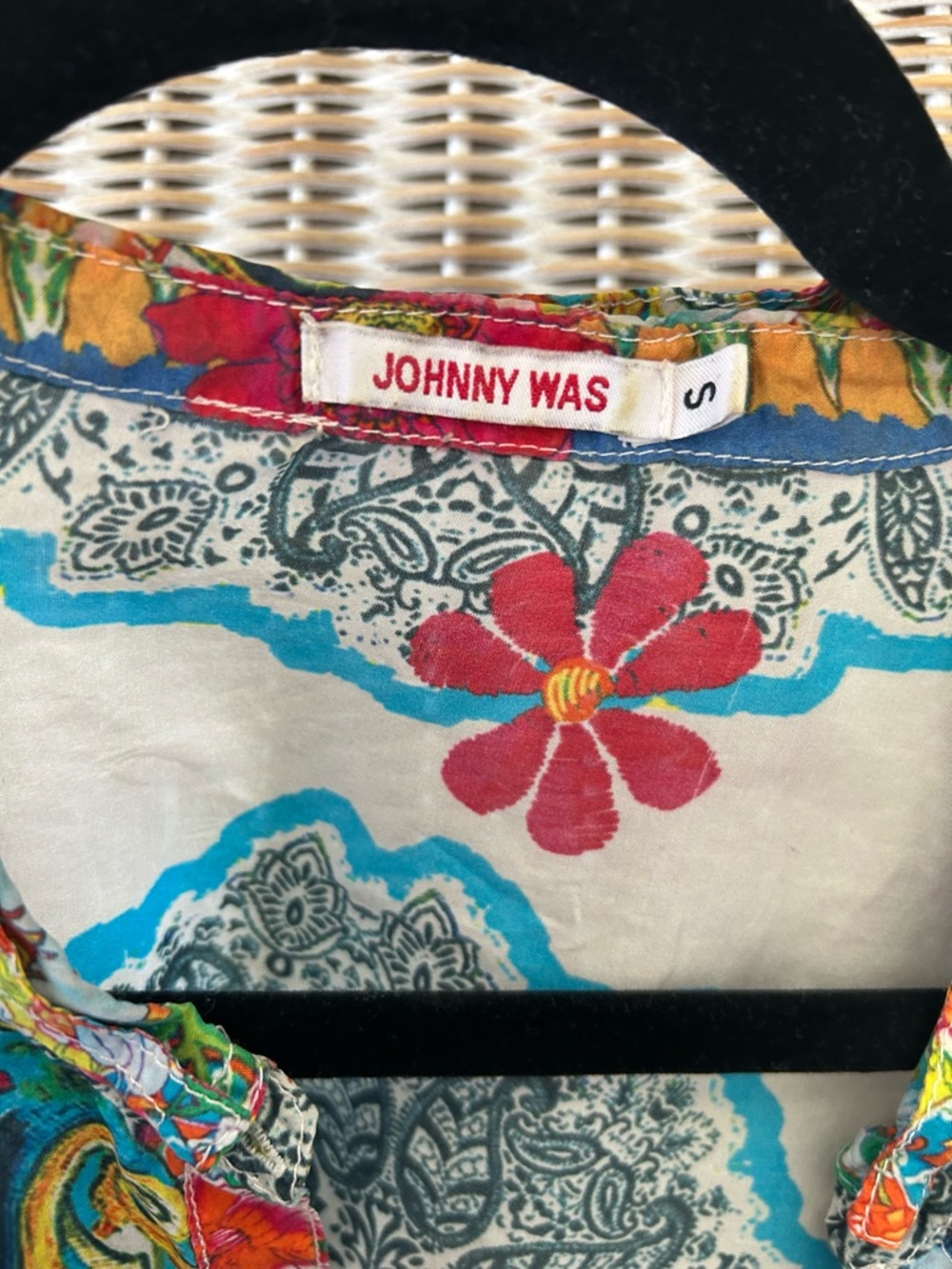 Johnny Was Silk Boho Tunic Blouse Oversized Floral Print Size S coastal boho #78 - Picture 7 of 10